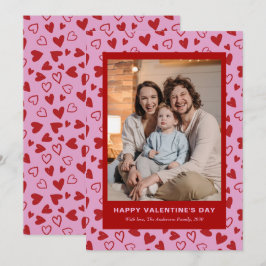 Tarjeta Festiva Corazones rojos rosados dibujados a mano Foto Día