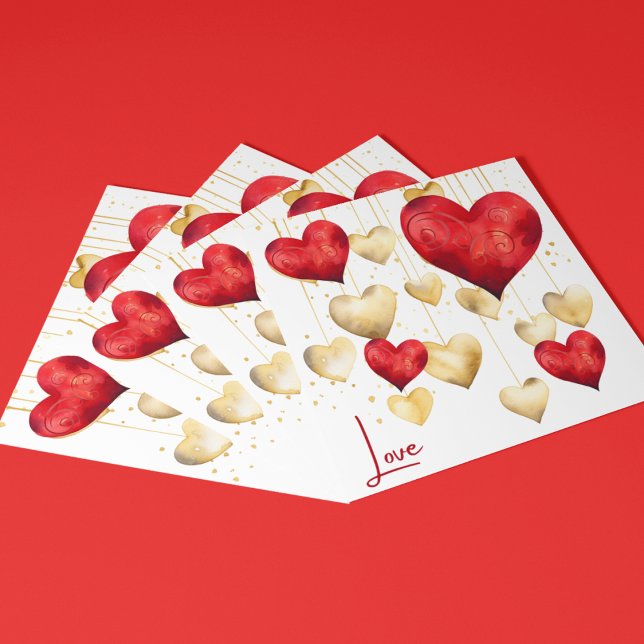 Tarjeta Festiva Corazones románticos rojos y dorados (Romantic red and gold hearts on customizable Valentine's Day cards for your loved ones.)