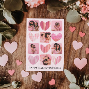 Tarjeta Festiva Corazones rosa y foto modernos de Galentine Happy