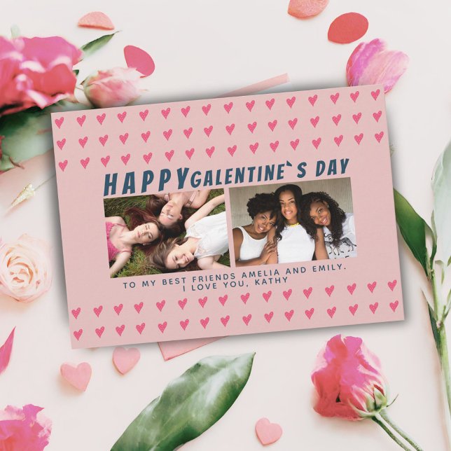 Tarjeta Festiva Corazones rosados Amigos del Día de Galentine 2 Fo (Subido por el creador)