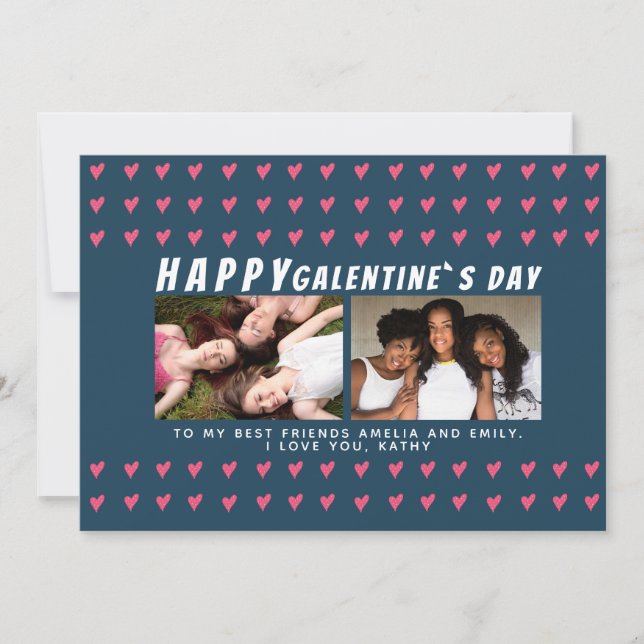 Tarjeta Festiva Corazones rosados Amigos del Día de Galentine 2 Fo (Anverso)