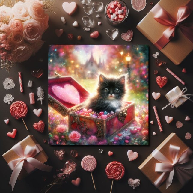 Tarjeta Festiva Corazones rosados de Candy Rojo Tuxedo Kitten Vale (Subido por el creador)