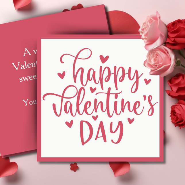 Tarjeta Festiva Corazones rosados Feliz Personalizado de San Valen (Pink Hearts Happy Valentine's Day Custom Holiday Card. Add your name and a special message)