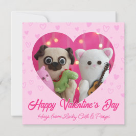Tarjeta Festiva Corazones rosados Kawaii Pastel de San Valentín