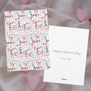Tarjeta Festiva Corazones rosados patrón de escritura de amor Feli