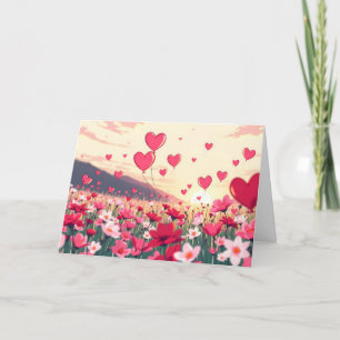 Tarjeta Festiva Corazones y flores el día de San Valentín