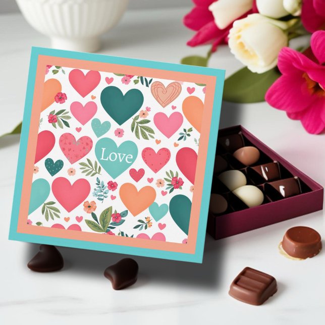 Tarjeta Festiva Corazones y flores tropicales Día de San Valentín (Subido por el creador)
