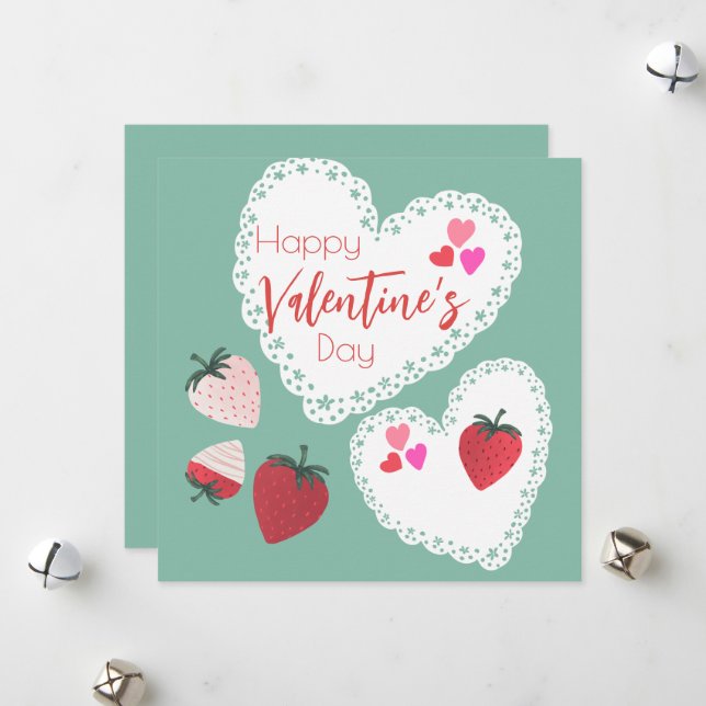 Tarjeta Festiva Corazones y fresas Feliz Día de San Valentín (Anverso/Reverso In Situ)