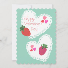Tarjeta Festiva Corazones y fresas Feliz Día de San Valentín