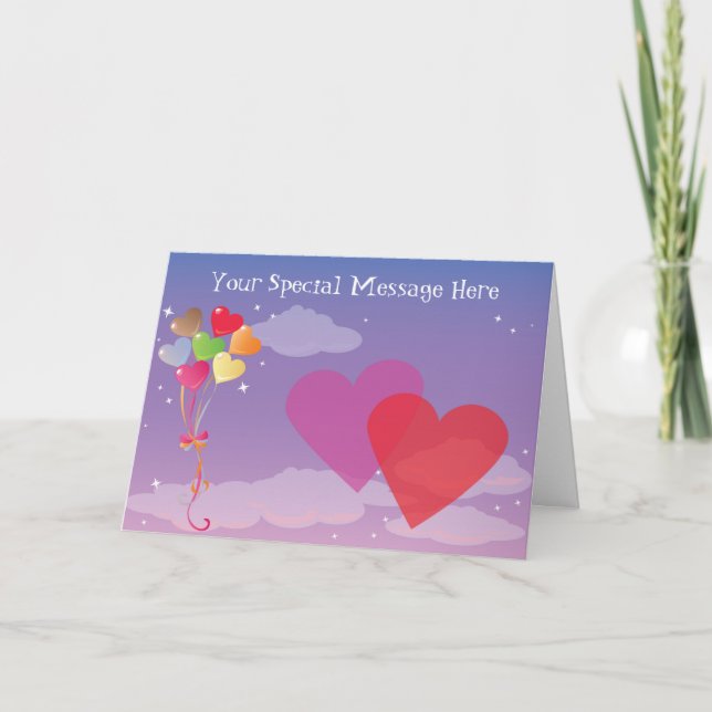 Tarjeta Festiva Corazones y globos románticos de la tarde (Anverso)