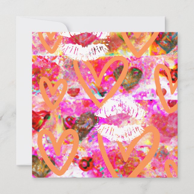 Tarjeta Festiva Corazones y labios (Anverso)