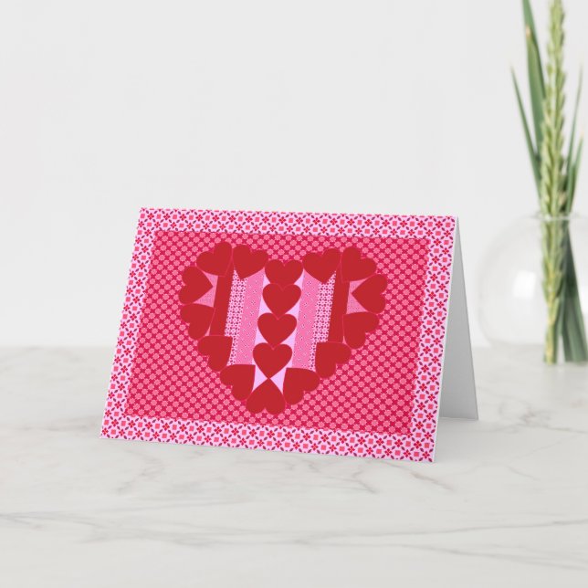 Tarjeta Festiva Corazones y rayas - edredón (Anverso)