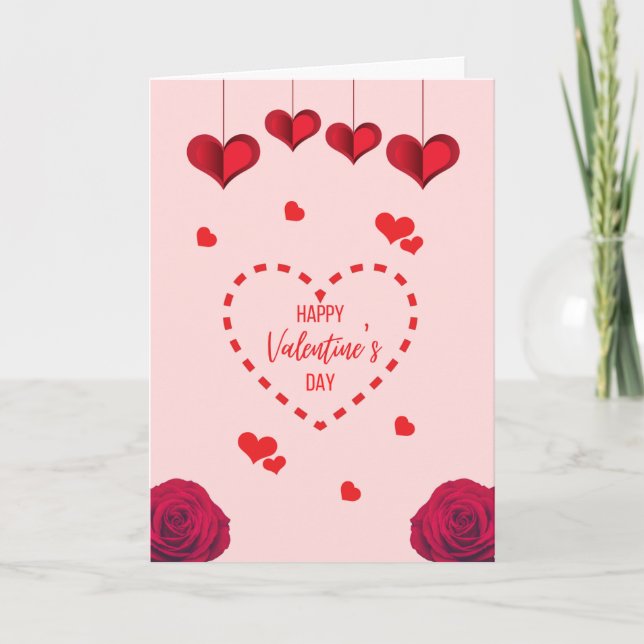 Tarjeta Festiva Corazones y Rosas (Anverso)