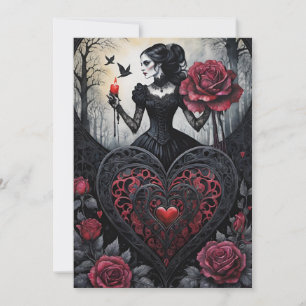 Tarjeta Festiva Corazones y Rosas Góticas Victorianas para San Val