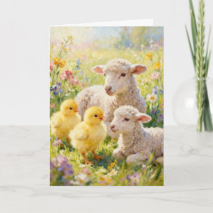 Tarjeta Festiva Corderitos y Pollitos de Pascua
