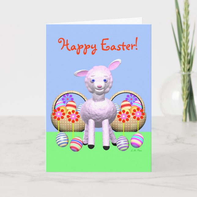 Tarjeta Festiva Cordero de Pascua y canastas (Anverso)