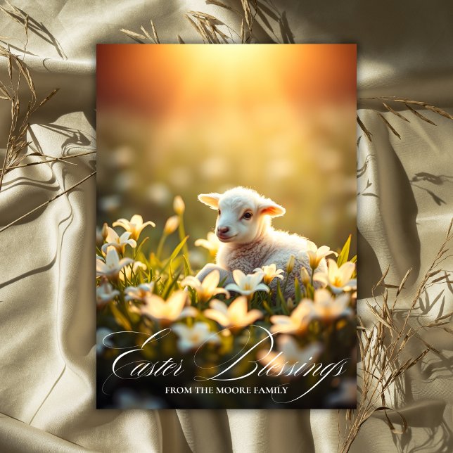 Tarjeta Festiva Cordero Religioso y Bendiciones Pascuales Florales (Religious Lamb & Floral Easter Blessings Prayer Holiday Card)