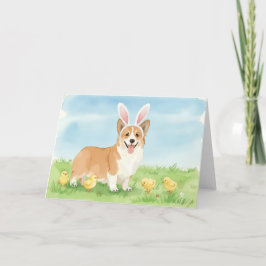 Tarjeta Festiva Corgi Cachorro Pascua Primavera Acuarela