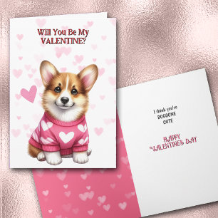 Tarjeta Festiva Corgi cachorro perro en Sweater Valentine