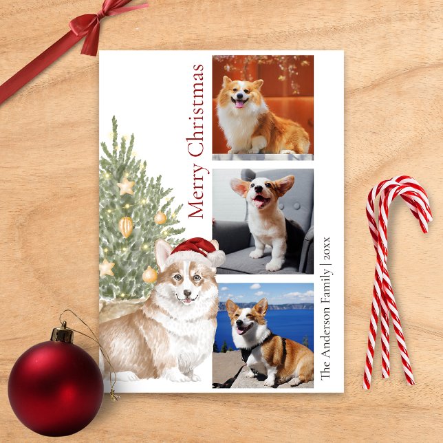 Tarjeta Festiva Corgi Christmas Tree Mascota Dog Photo (Subido por el creador)
