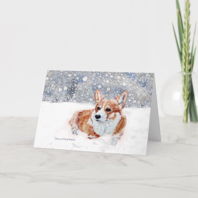 Tarjeta Festiva Corgi de Invierno (Anverso)