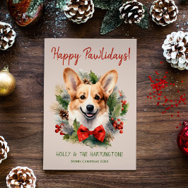 Tarjeta Festiva Corgi Dog Navidades Felices Pawlidays Howlidays
