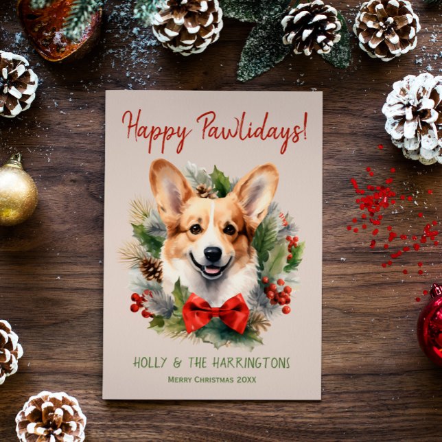 Tarjeta Festiva Corgi Dog Navidades Felices Pawlidays Howlidays (Subido por el creador)