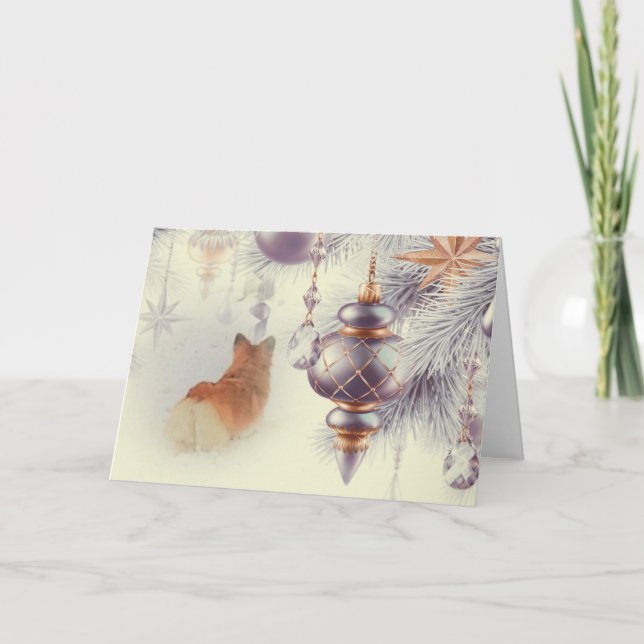 Tarjeta Festiva Corgi galés de verano en la nieve (Anverso)
