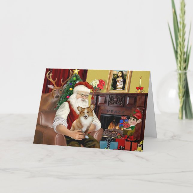 Tarjeta Festiva Corgi galés pembroke de Santa (Anverso)