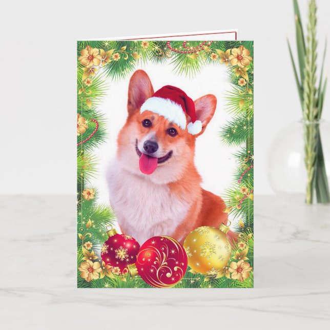 Tarjeta Festiva Corgi, Navidades galeses sonrientes (Anverso)