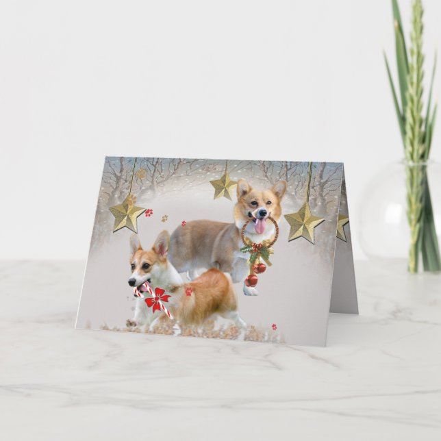 Tarjeta Festiva Corgi Navidades Joy (Anverso)