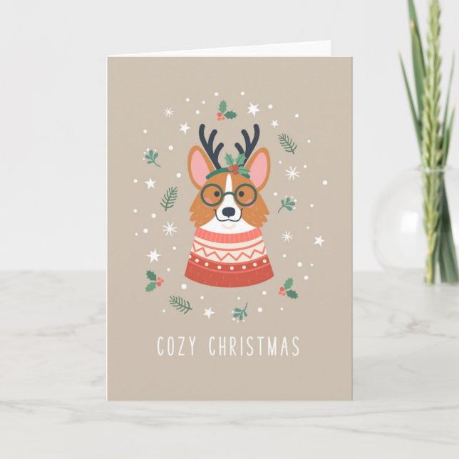 Tarjeta Festiva Corgi Navideño Acogedor (Anverso)