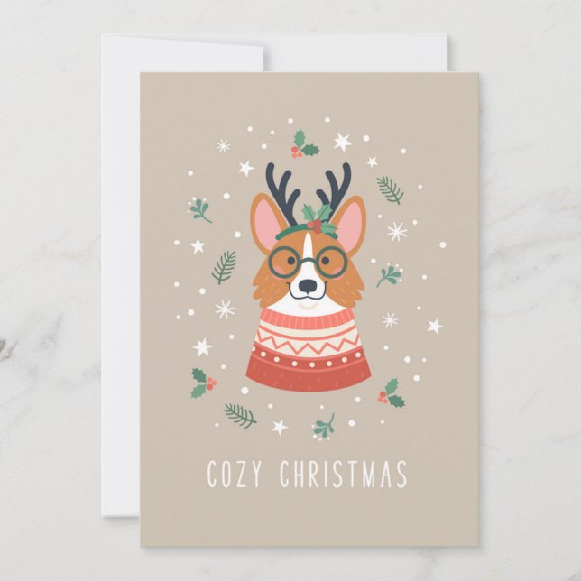 Tarjeta Festiva Corgi Navideño Acogedor (Anverso)
