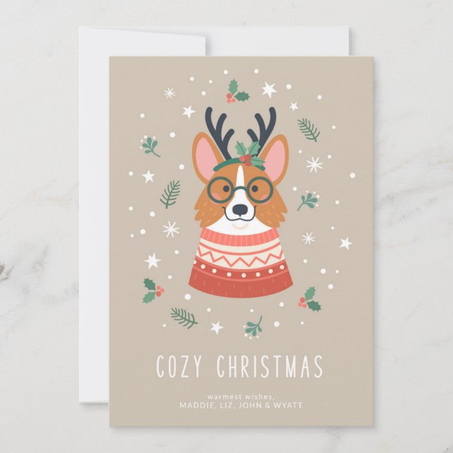 Tarjeta Festiva Corgi Navideño Acogedor (Anverso)
