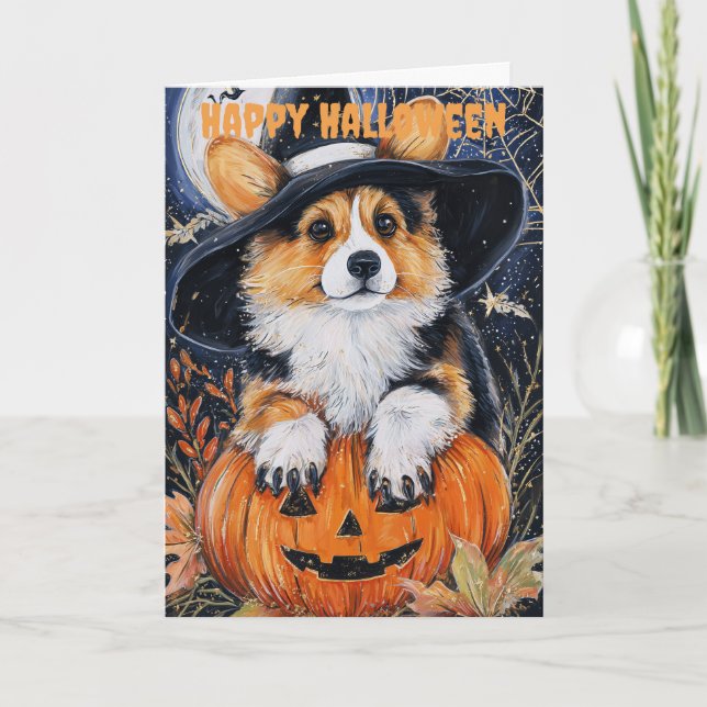 Tarjeta Festiva Corgi perro de Halloween (Anverso)