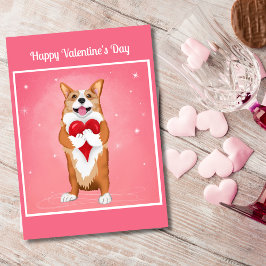 Tarjeta Festiva Corgi sosteniendo un corazón Feliz día de San Vale
