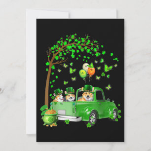 Tarjeta Festiva Corgi St Patricks Día Camión Verde Debajo Del Árbo