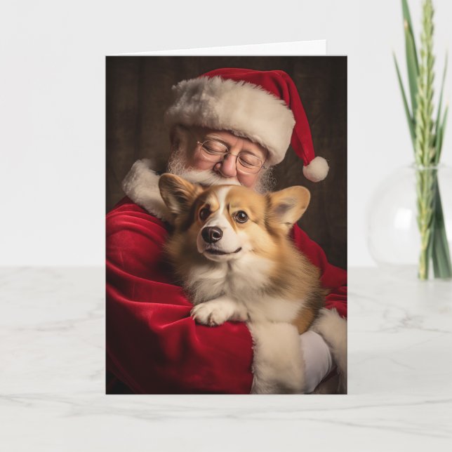 Tarjeta Festiva Corgi y Santa (Anverso)