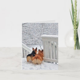 Tarjeta Festiva Corgis en la nieve