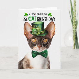Tarjeta Festiva Cornish Rex Cat St CATrick's Day Lucky Charm