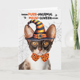 Tarjeta Festiva Cornish Rex Halloween Cat PURRanormal MEOWolween