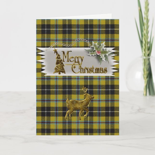 Tarjeta Festiva Cornish Tartan Merry Christmas (Anverso)
