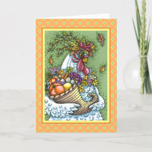 TARJETA FESTIVA CORNUCOPIA HEN, GRACIAS A CHICKEN HARVEST