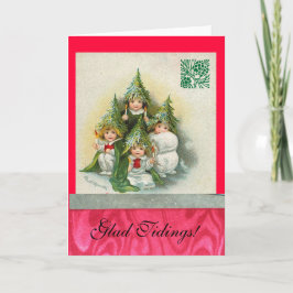 Tarjeta Festiva Coro cantante del árbol del vintage