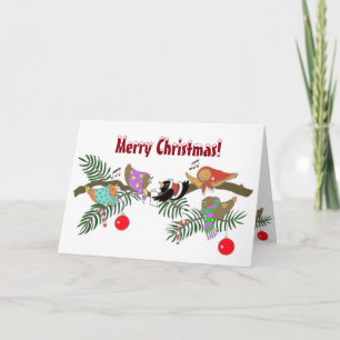 Tarjeta Festiva Coro de pájaros Navidades arte popular ucraniano