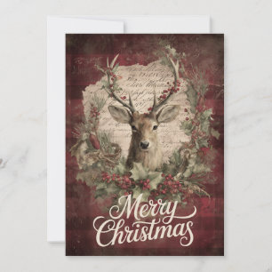 Tarjeta Festiva Coroa de Buck y encanto navideño del bosque