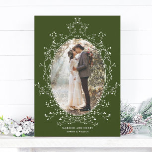Tarjeta Festiva Corona Botánica Casados y Alegres Foto Evergreen