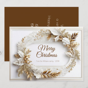 Tarjeta Festiva Corona clásica elegante dorada y blanca