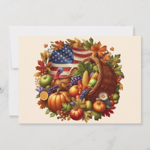 Tarjeta Festiva Corona de Acción de Gracias de pavo estilo USA/ame