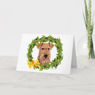 Tarjeta Festiva Corona de acebo de Terrier Irlandés
